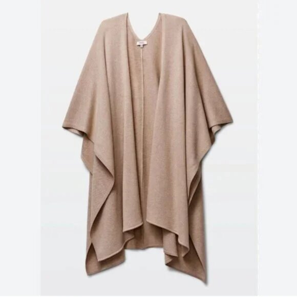 Aritzia Babaton Lenny Wool Cashmere Shawl Cape Cardigan Tab Beige Small/Medium - Picture 2 of 8